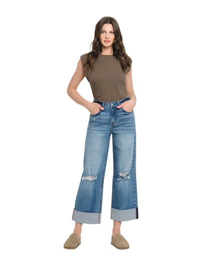 Vervet Super High Rise Cuff Baggy Wide Leg Jeans