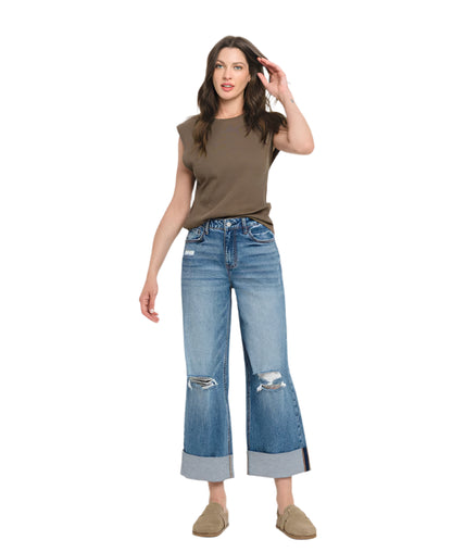 Vervet Super High Rise Cuff Baggy Wide Leg Jeans