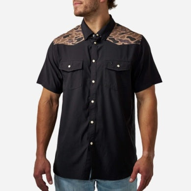 Men's Burlebo Black and Gauge Camo Deer Season Performance Western Shirt PWS-DRSZN