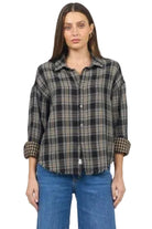 Dear John Women's Midnight Lecture Plaid Adrianna Button Up Top DSH1423MLP