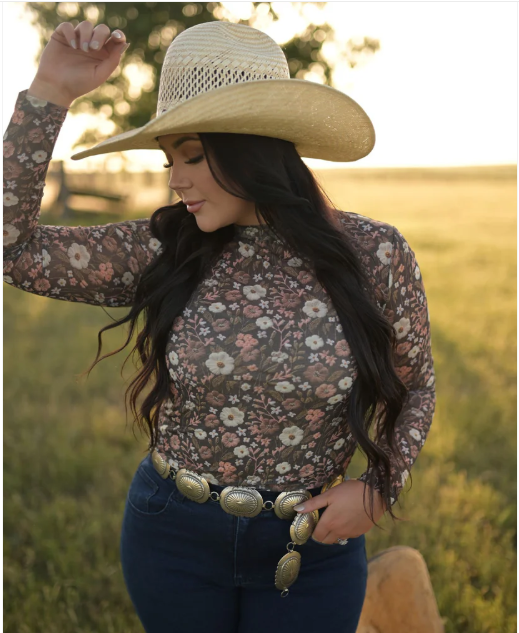 Aged Floral Mesh Top