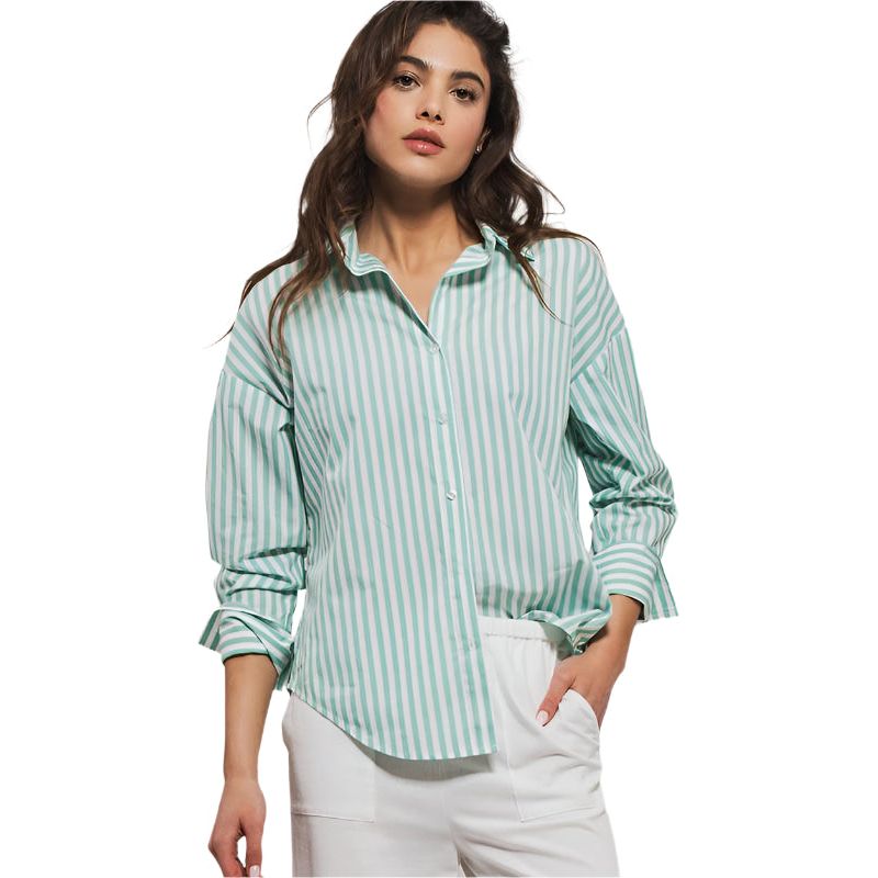 Women's Urban Daisy Mint Green Striped Button Up 10346TM - Crazy House Western Wear