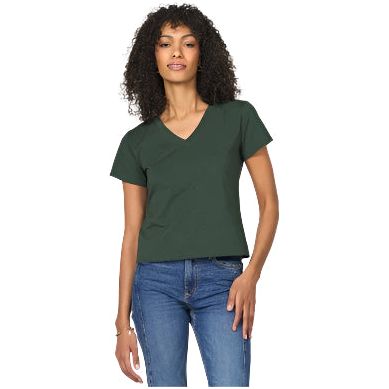 Women's Another Love Amaya Dark Green V-neck T-shirt VCKN1762EVG