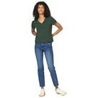 Women's Another Love Amaya Dark Green V-neck T-shirt VCKN1762EVG - Crazy House Western Wear