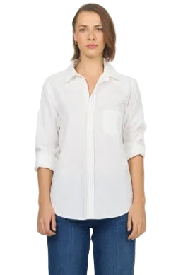 Women's Dear John White Galina Long Sleeve Button Up Top DSH1454TCWHT