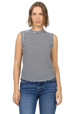 Women's Dear John Black and White Striped Zo Tank Top DKN2102D8BWS
