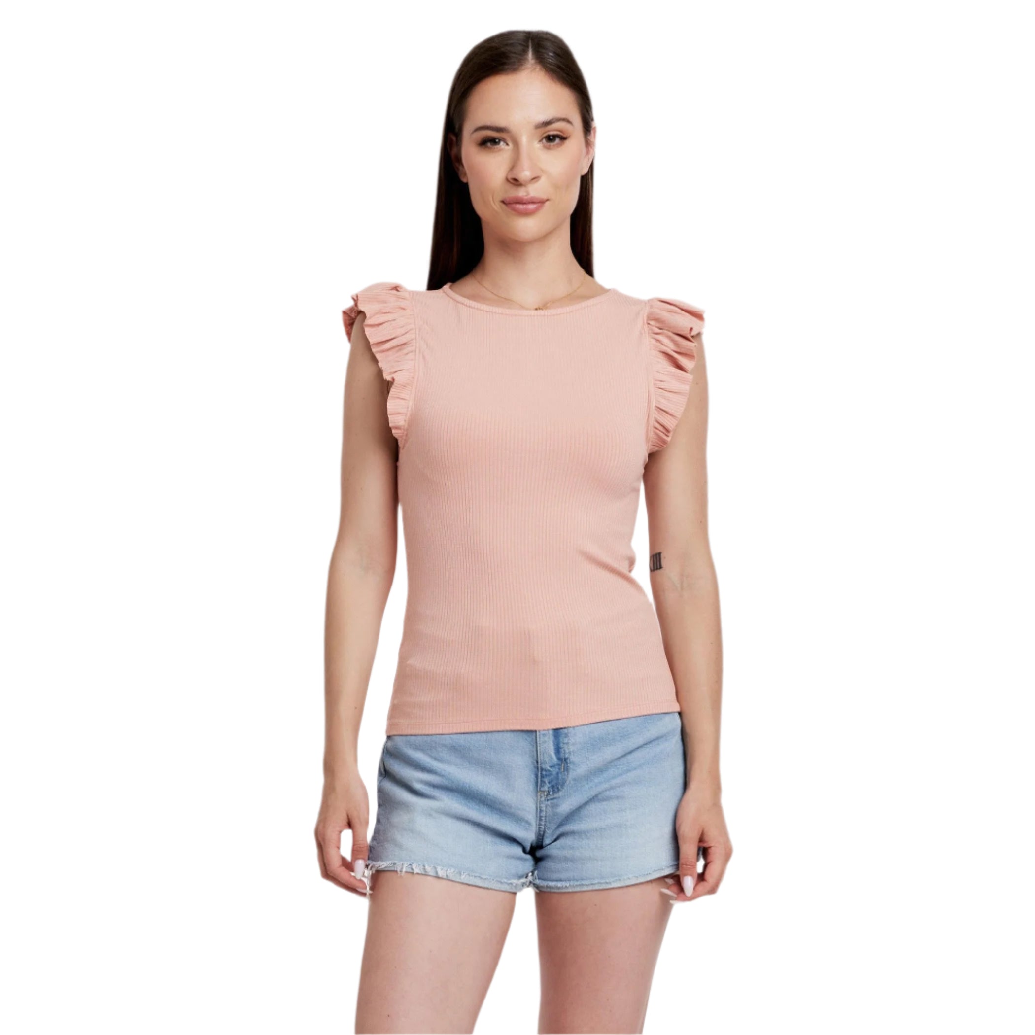 Women's Another Love Ribbed Ruffle Sleeve Blouse VCKN1753PTK - Crazy House Western Wear