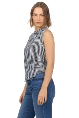 Women's Dear John Black and White Striped Zo Tank Top DKN2102D8BWS