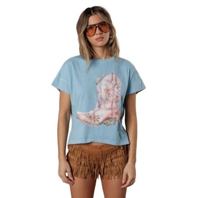 Women's Flower Boots Hi-Lo T-shirt 10028-167