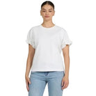 Women's Dear John White Meredith Short Ruffle Sleeve T-shirt DKN2171WHT