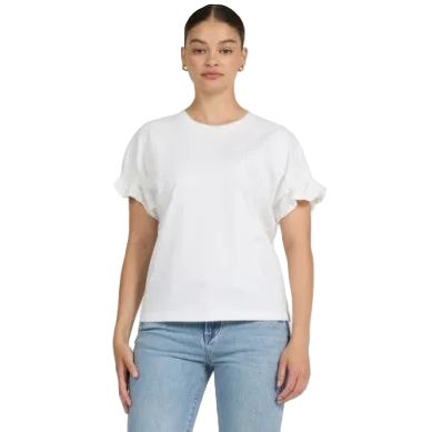 Women's Dear John White Meredith Short Ruffle Sleeve T-shirt DKN2171WHT