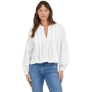 Women's Dear John White Shonda Long Sleeve Blouse DSH1544WHT