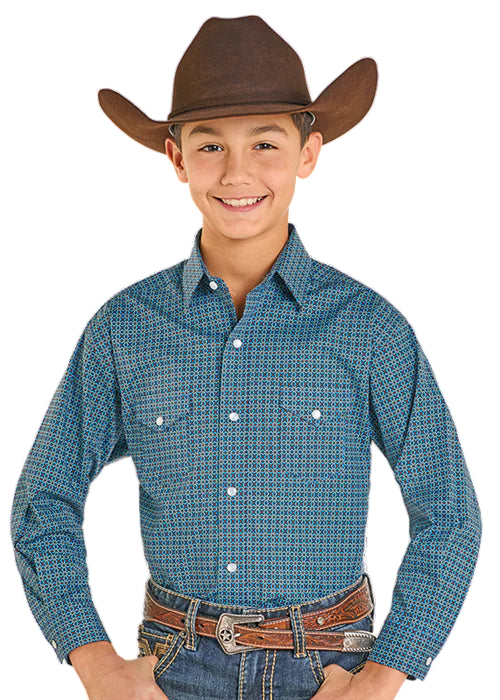 Boy's Panhandle Peacock Blue Snap Shirt RBN2S07592
