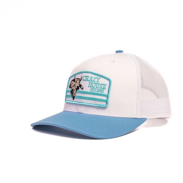 White and Light Blue Snapback with Bull Patch - Crazy House Western Wear