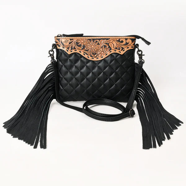 Women's American Darling Black Quilted and Fringe Crossbody Purse ADBG1683