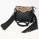 Women's American Darling Black Quilted and Fringe Crossbody Purse ADBG1683