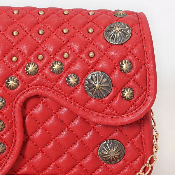 Women's American Darling Red Genuine Leather Quilted Concho Bag ADBGA871