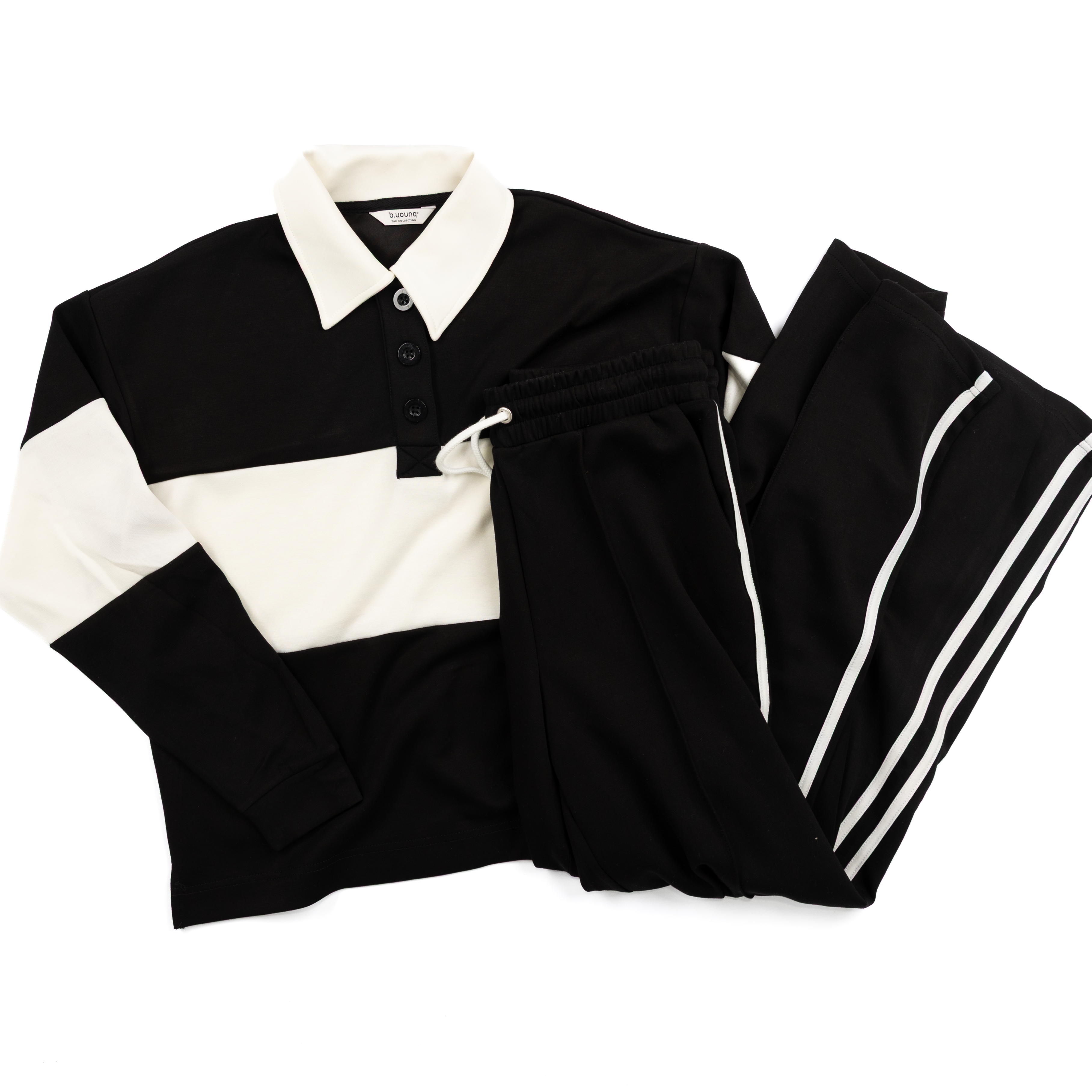 Women's B.Young White and Black Contrast Polo Pullover