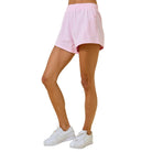 Women's Baby Pink Relaxed Knit Sweat Shorts With Elastic Waistband A4097
