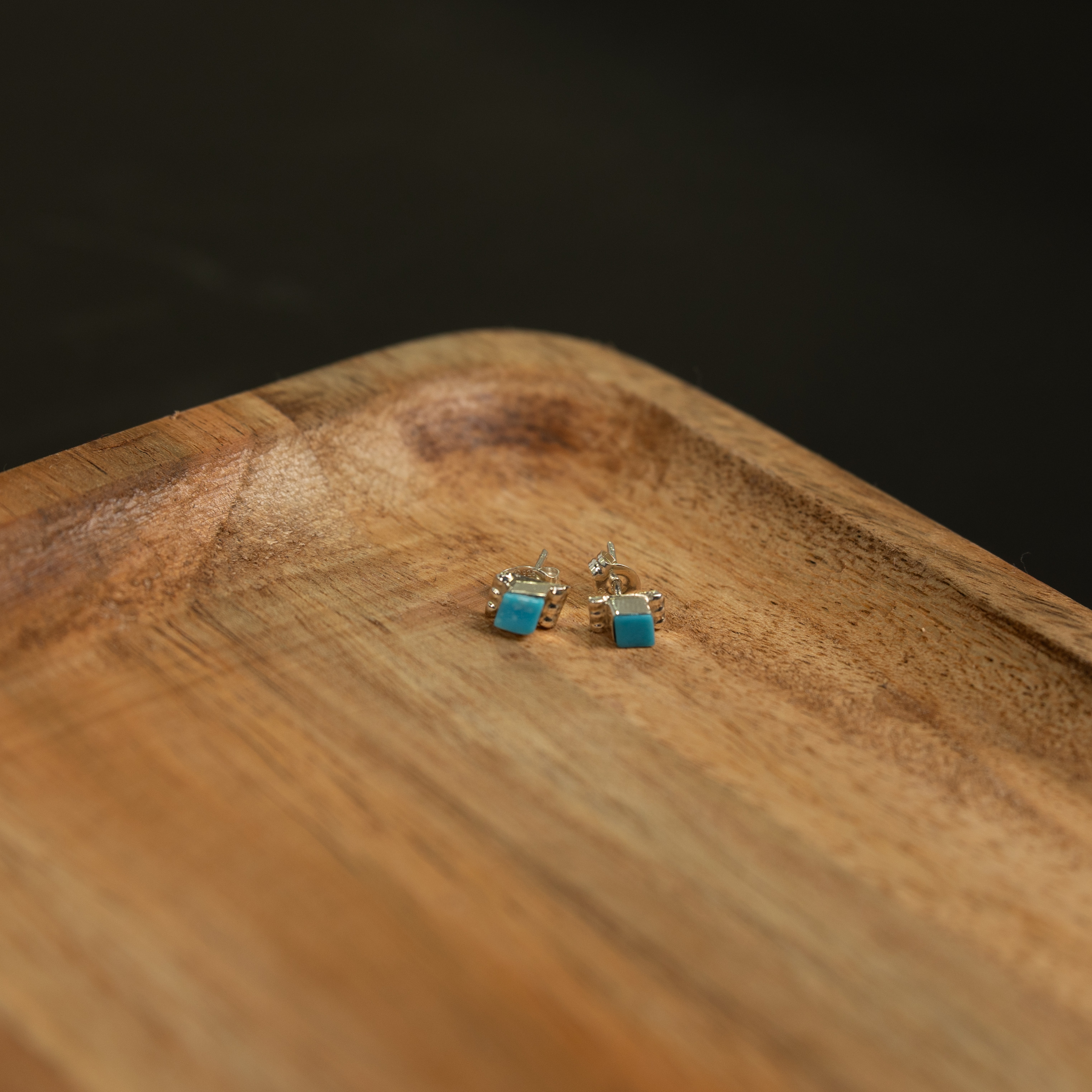 Women's Bilagaana Handmade Silver and Turquoise Diamond Studs