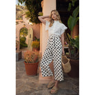 Women's Black and White Embroidered Scallop Edge Detail Polka Dot Pants M50077-1