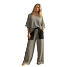 Women's Black/Cream Striped Knit Lounge Set SNS2220