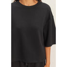 Women's Black Scuba Short Sleeve Boxy Top DZ26A271-BLK-WB