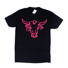 Women's Black T-shirt with Neon Pink Steer on the Front