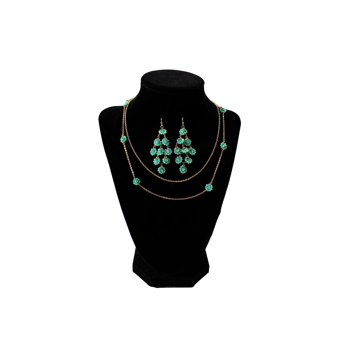 Women's Blazin Roxx 2 Gold Chains with Turquoise Beads Jewelry Set 301001228