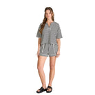 Women's Blu Pepper Black and White Stripe Short Sleeve Shirt B6SX1045-T