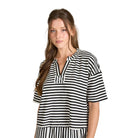 Women's Blu Pepper Black and White Stripe Short Sleeve Shirt B6SX1045-T