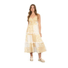 Women's Blu Pepper Butter Yellow Multi-checkered Pattern Spaghetti Strap Midi Dress CR2812-BY