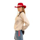 Women's Blue B Beige Western Yoke Cowboy Boots Sweatshirt 37773T