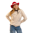 Women's Blue B Beige Western Yoke Cowboy Boots Sweatshirt 37773T