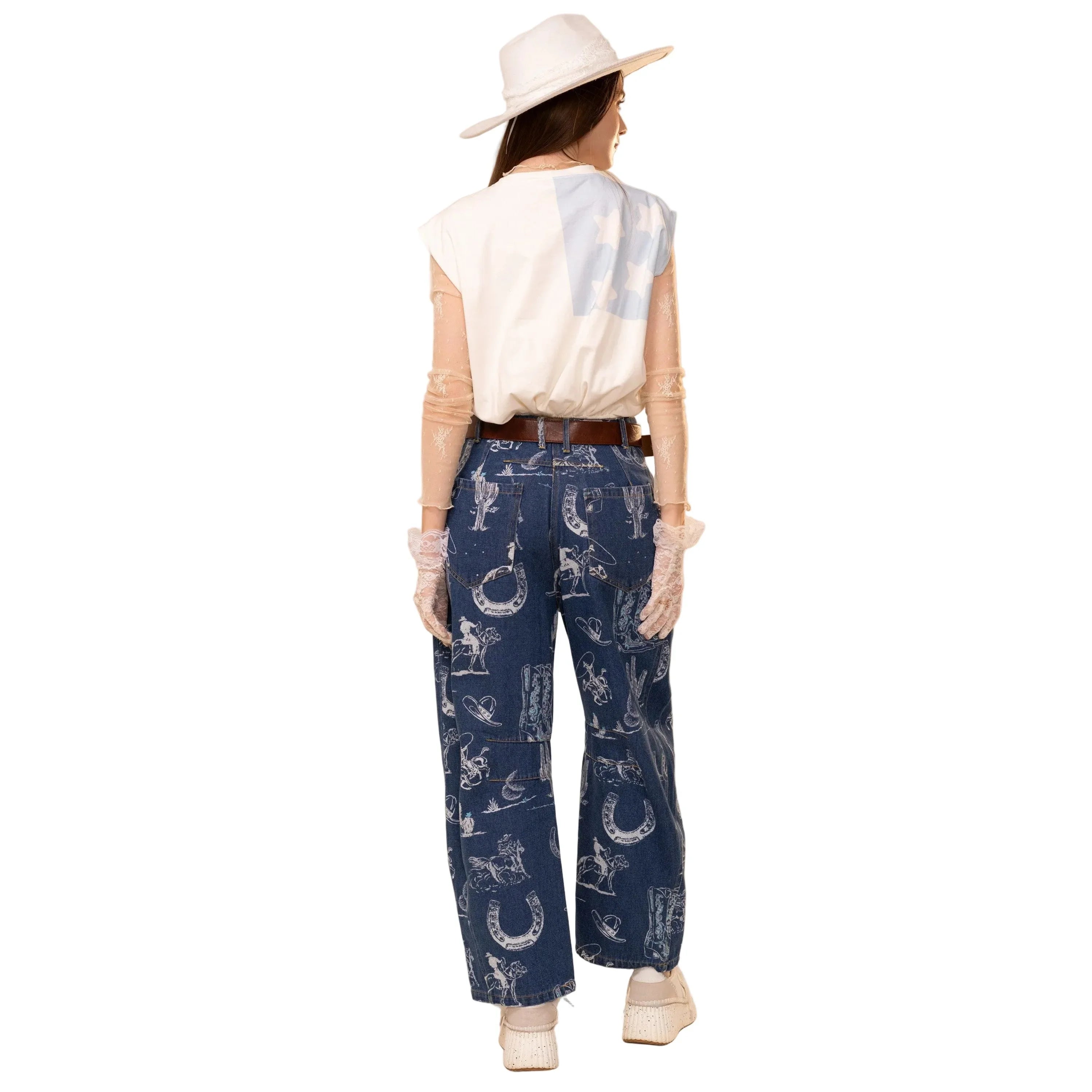 Women's Blue B Garment Washed Western Barrel Jeans 37963P