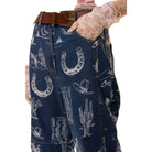 Women's Blue B Garment Washed Western Barrel Jeans 37963P