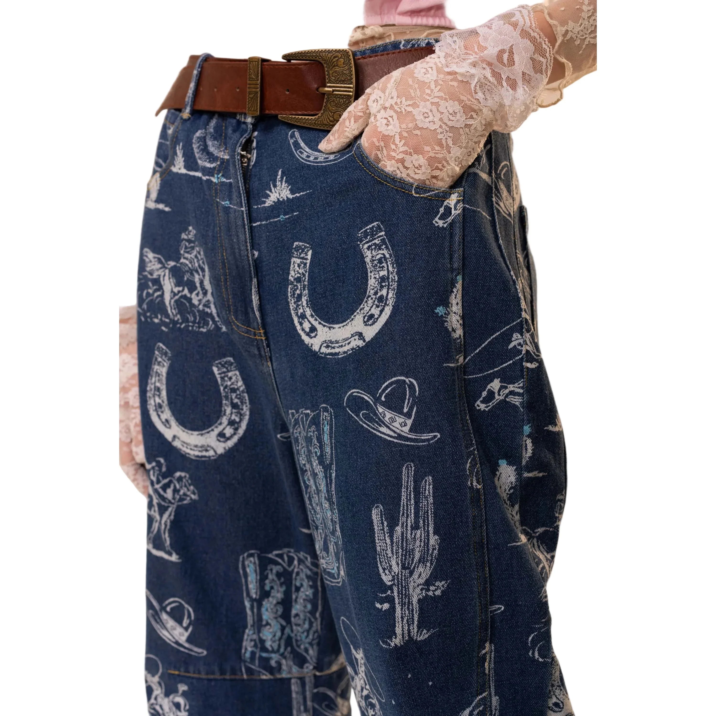 Women's Blue B Garment Washed Western Barrel Jeans 37963P