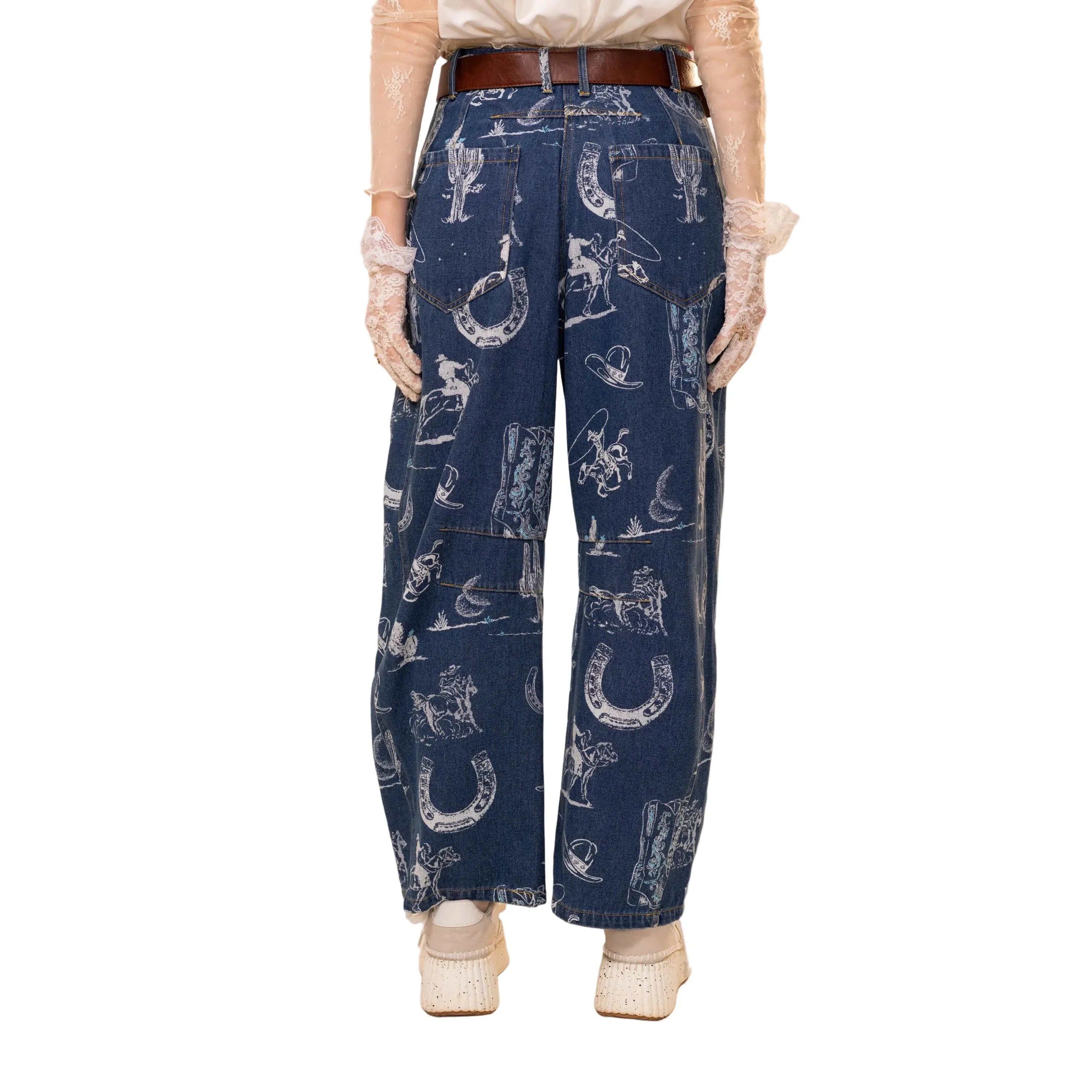 Women's Blue B Garment Washed Western Barrel Jeans 37963P