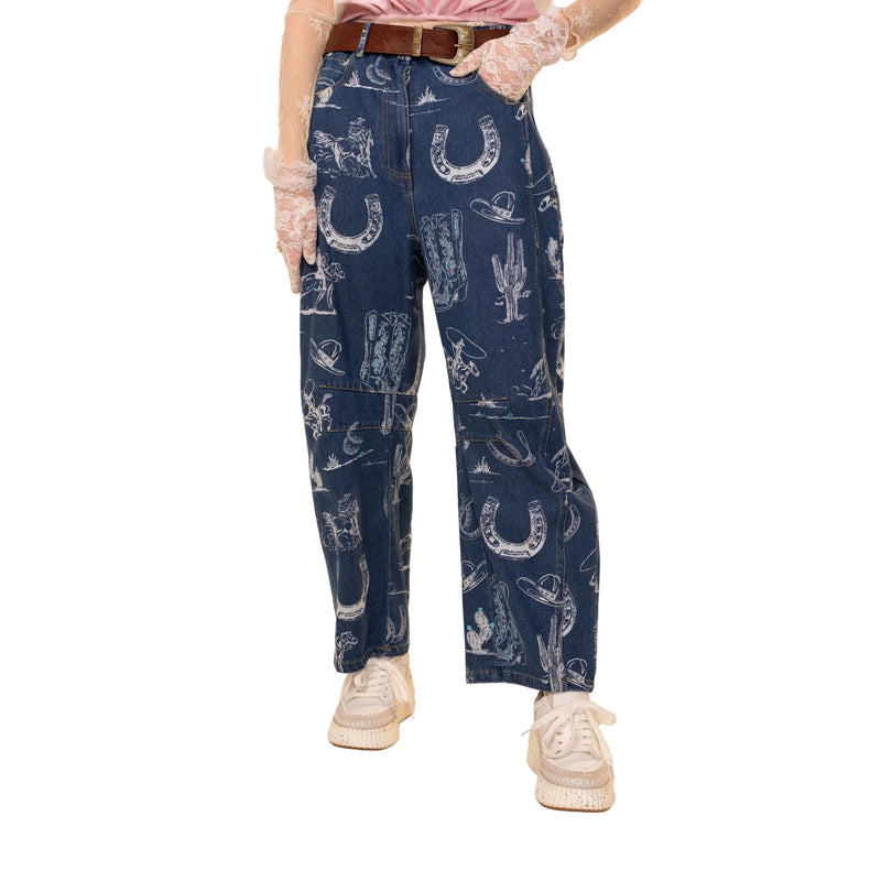 Women's Blue B Garment Washed Western Barrel Jeans 37963P