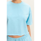 Women's Blue Short Sleeve Crew Neck Top And Shorts Set DZ26C668-SET