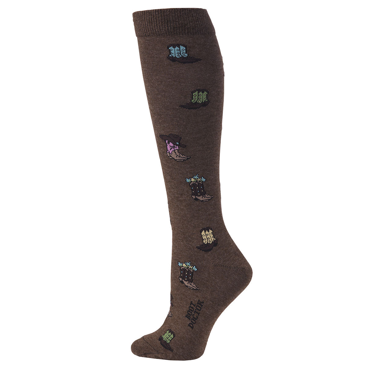 Women's Boot Doctor Over the Calf Brown Cowboy Boots and Hat Pattern 0417102