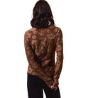 Women's Brown Floral Stretched Jacquard Top