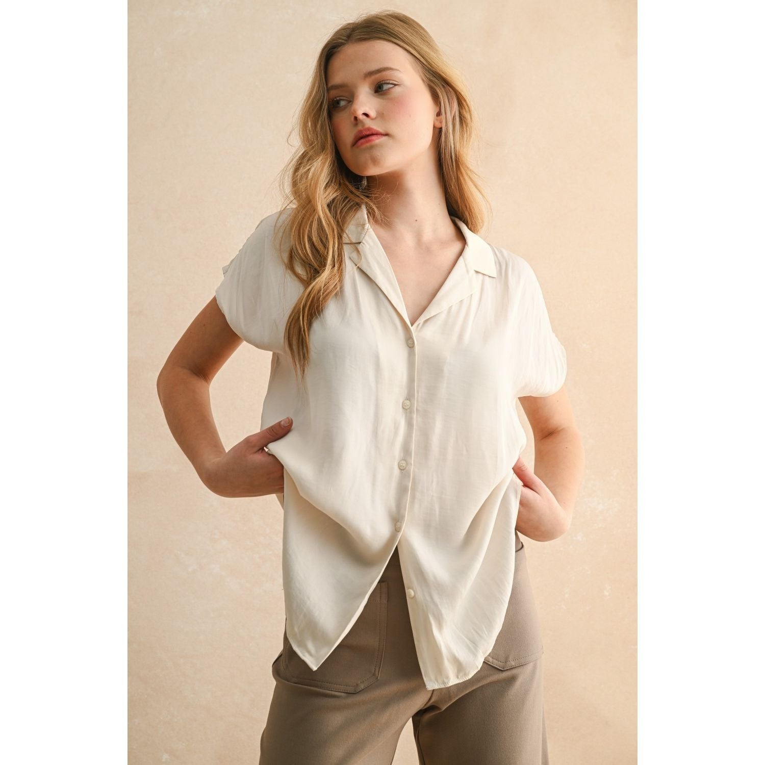 Women's Button Down Cap Sleeve Shirts MMT1194
