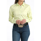 Women's Cinch Long Sleeve Lime and White Striped Button Up MSW9165087