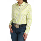 Women's Cinch Long Sleeve Lime and White Striped Button Up MSW9165087