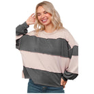 Women's Color Block Loose Fit Pullover Knit Top HT7165A - Crazy House Western Wear