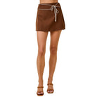 Women's Contrast Piping Mini Skirt with Overlay Panel and Tie Detail A4707