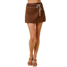 Women's Contrast Piping Mini Skirt with Overlay Panel and Tie Detail A4707
