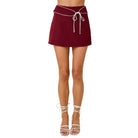 Women's Contrast Piping Mini Skirt with Overlay Panel and Tie Detail A4707