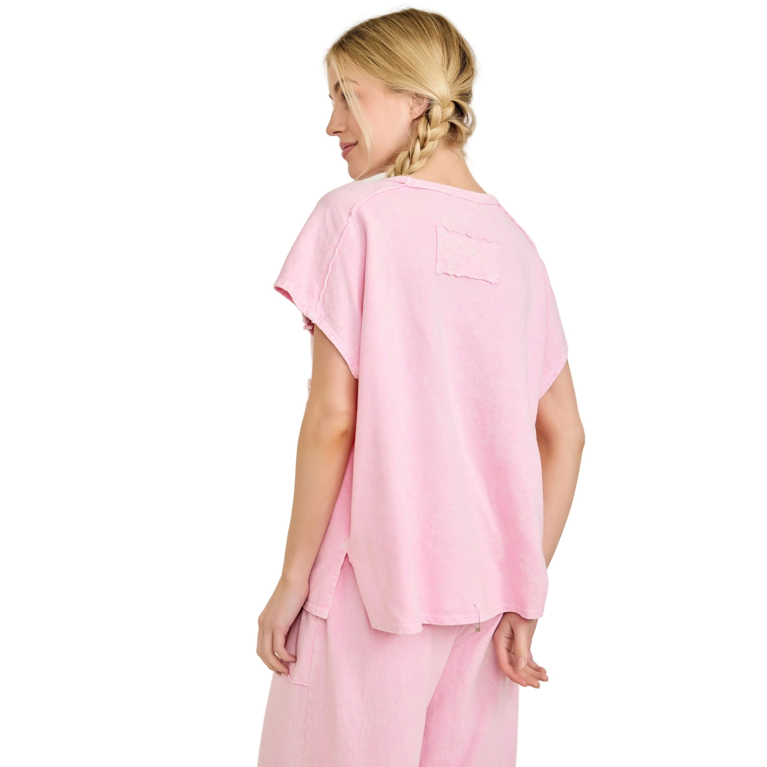 Women's Cotton Candy Mineral Washed Flower Garden Sleeveless Blouse Top HT7012